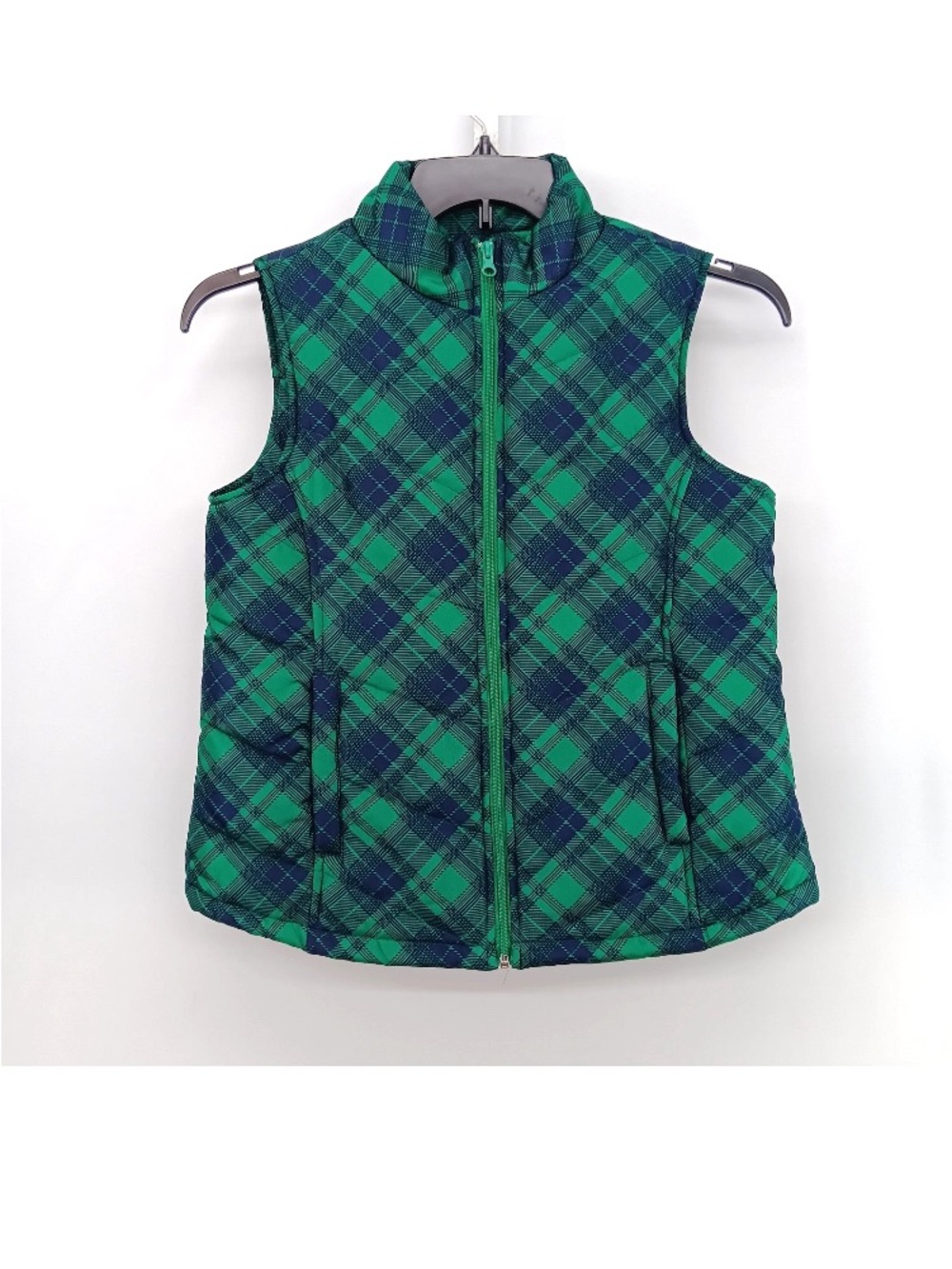 Basic Editions Green and Navy Plaid Quilted Women’s Vest Size 1X
